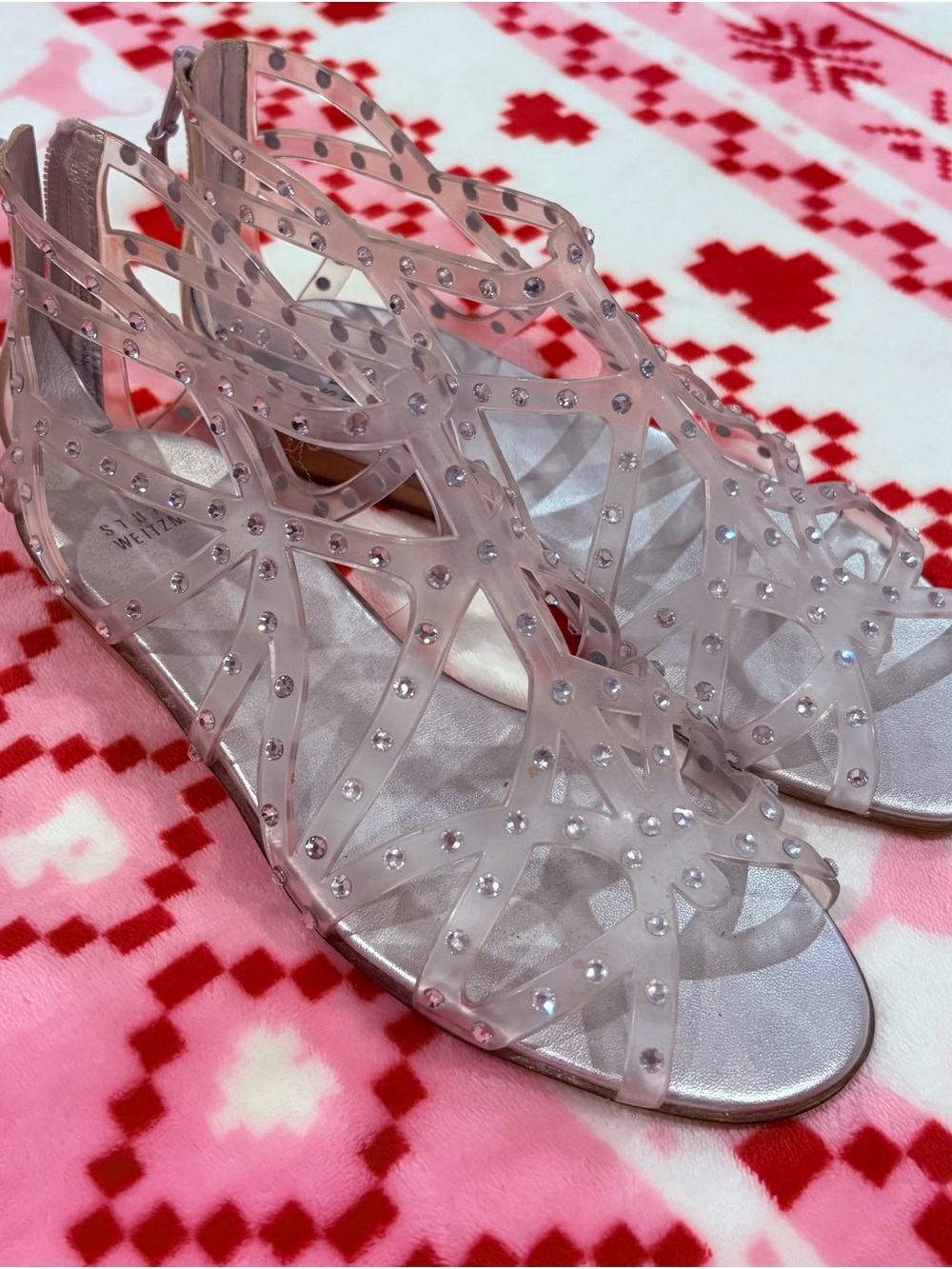 Stuart Weitzman Clear Crystal-Embellished Cage Sandals